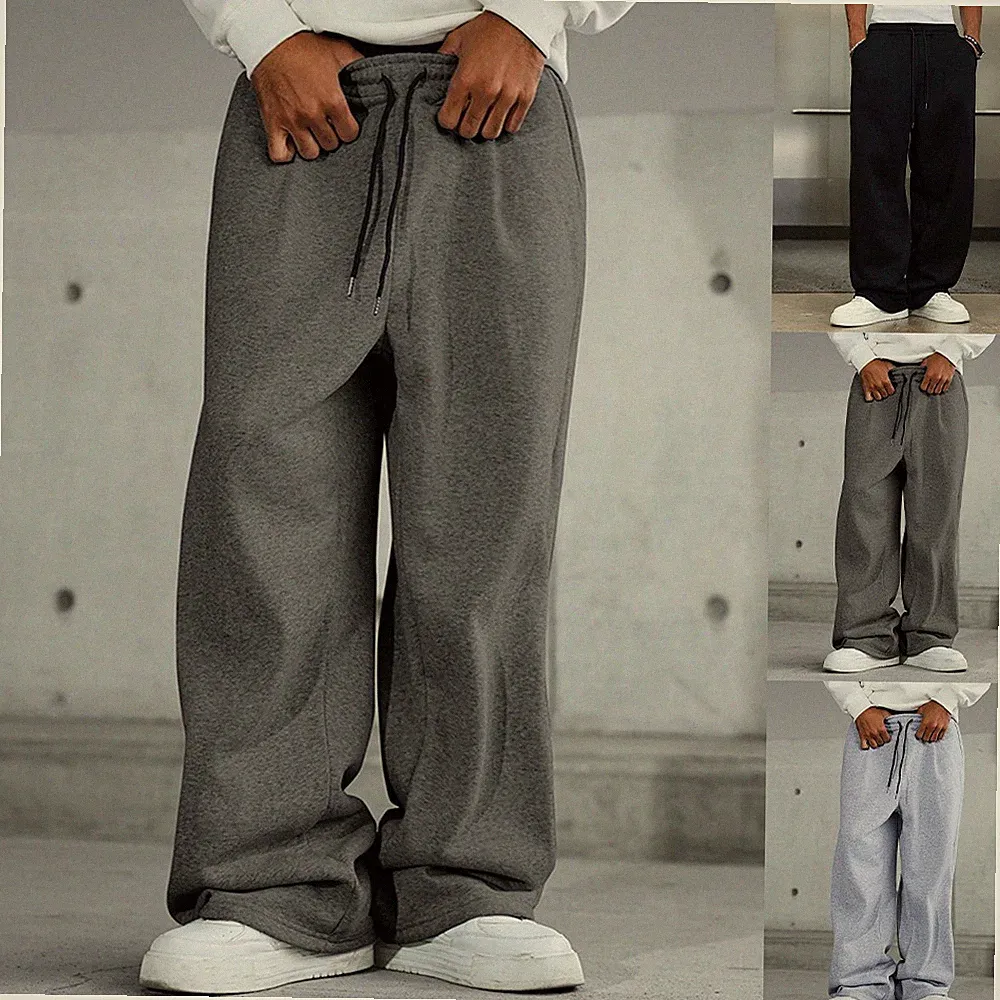 Herren Jogginghose mit weitem Bein Oversize Freizeithose Kordelzug Gummibund