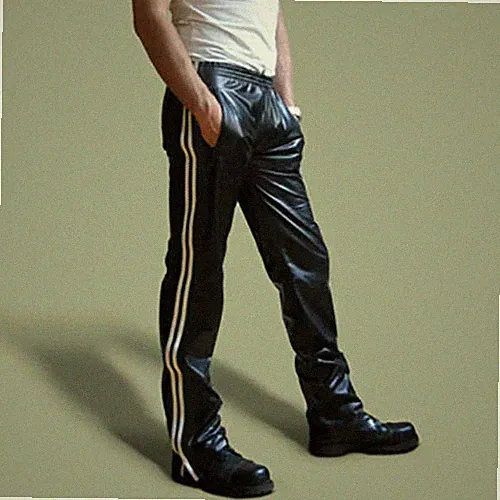 Herren Jogginghose schwarz gestreift Leder | Echt Lammleder Lederhose Hose.