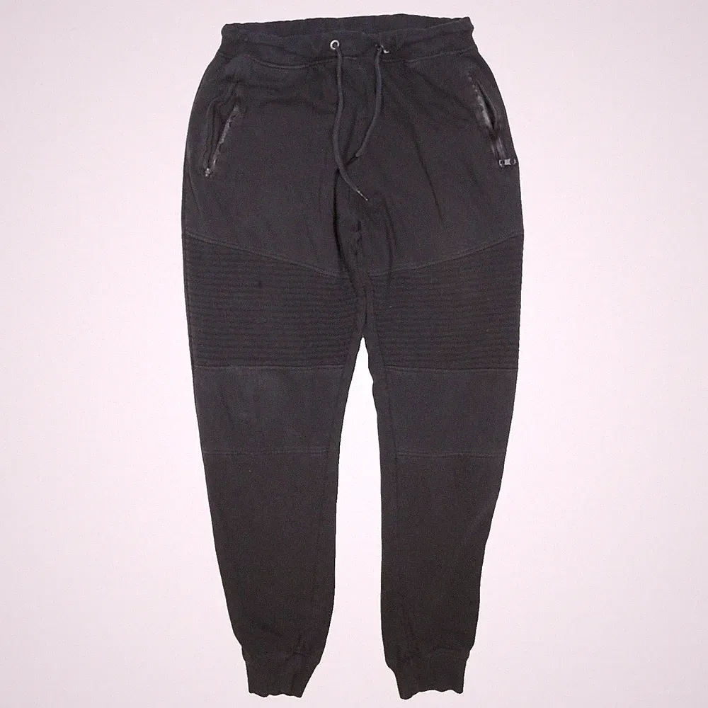 Herren Jogginghose Schwarz Slim Tapered L Baumwoll-Mischung Elastisch Kordelzug