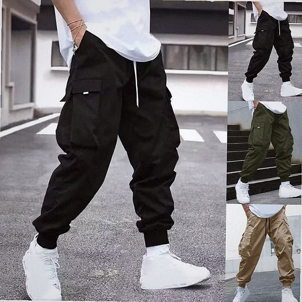Herren Jogginghose Style Sweatpants Harem Fit mit Cargotaschen Einfarbig Hose