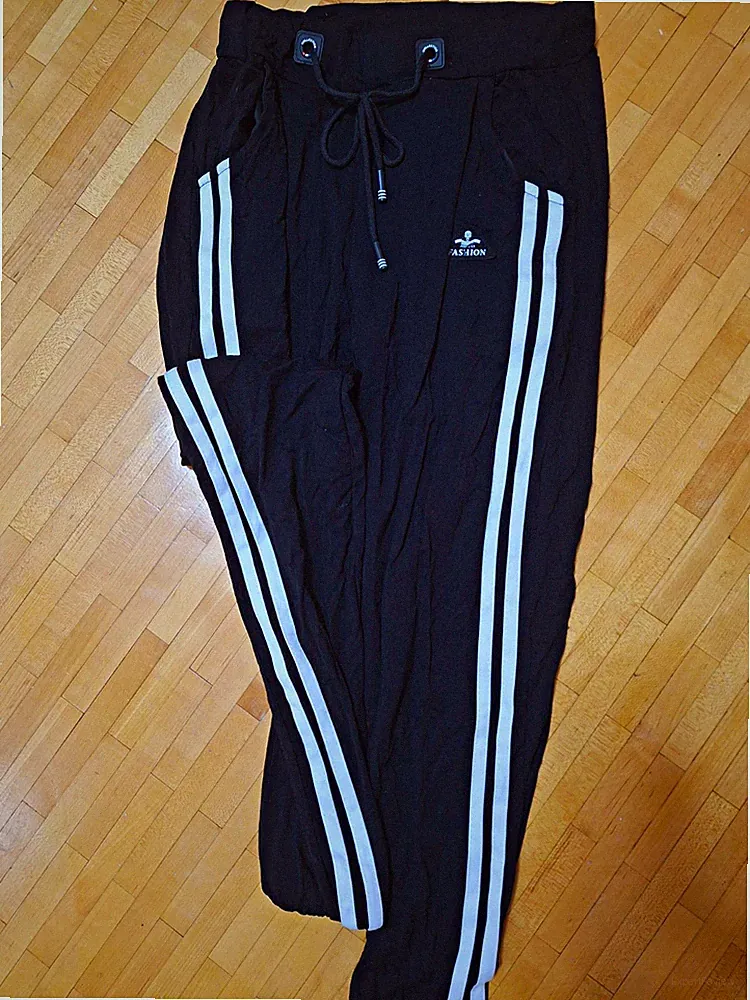 Herren Jogginghose XL Schwarz/Weiß Seitenstreifen Baumwolle Zugband Taschen