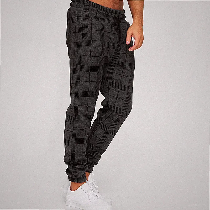 Herren Kariert Hose Sport Fitness Jogginghose Joggen Lange Freizeit