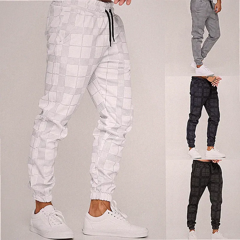 Herren Karo Hose Sport Gym Trainingshose Slim Fit Jogging Lange Hose