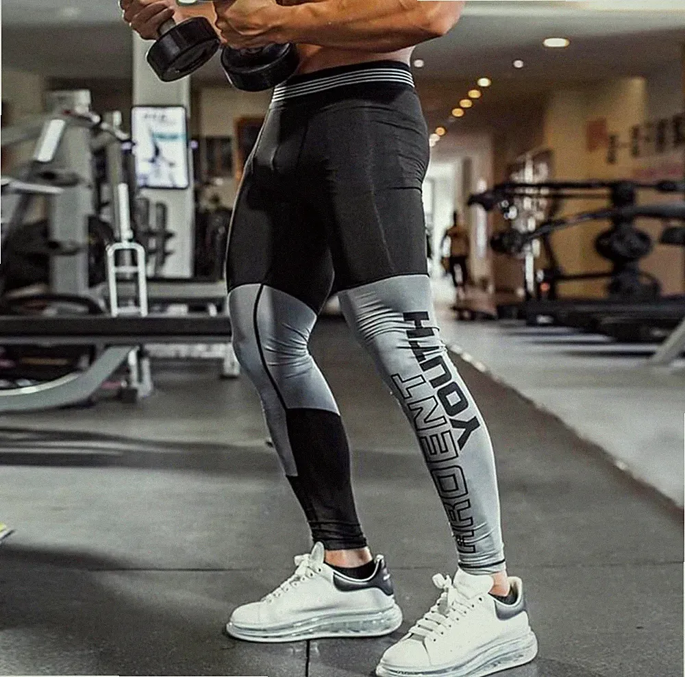 Herren Kompressions-Leggings lang Schwarz/Grau Skinny Fitnessstudio „IRON“