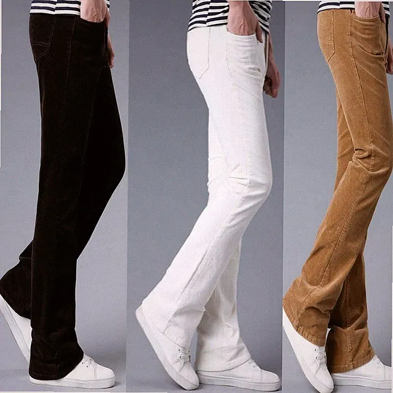 Herren Kord Glocke Unten Palazzo Hose Bootcut 70s Retro Schlanke Passform