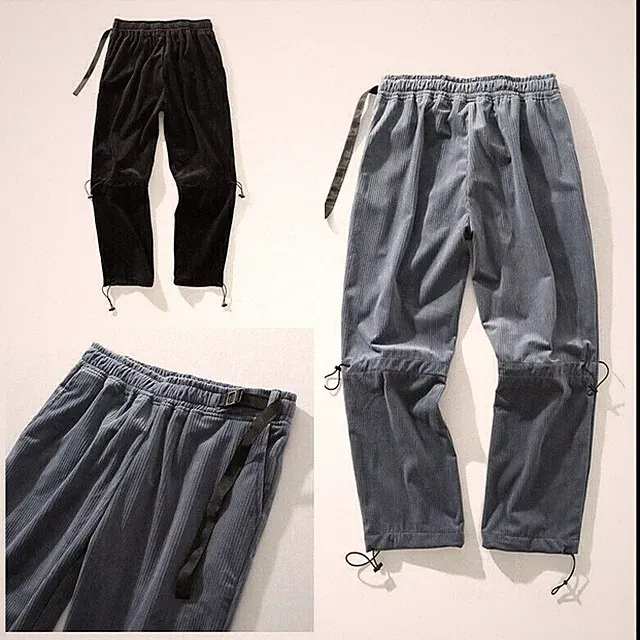 Herren Kord Kordelzug Hosen Gerades Bein Gummibund Hip Hop NR9