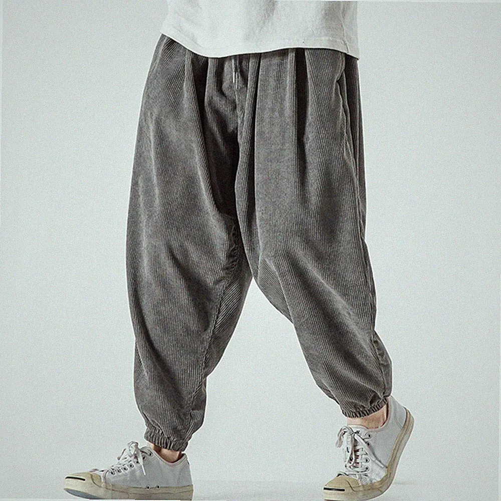 Herren Kord Locker Baggy Lang Jogginghose Kordhose Gummibund