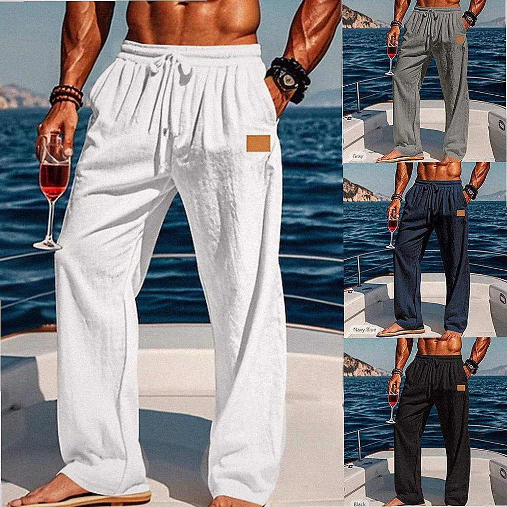 Herren Kordelzug Stoffhose Jogginghosen Polyeste Sommer Freizeit Lose Hosen