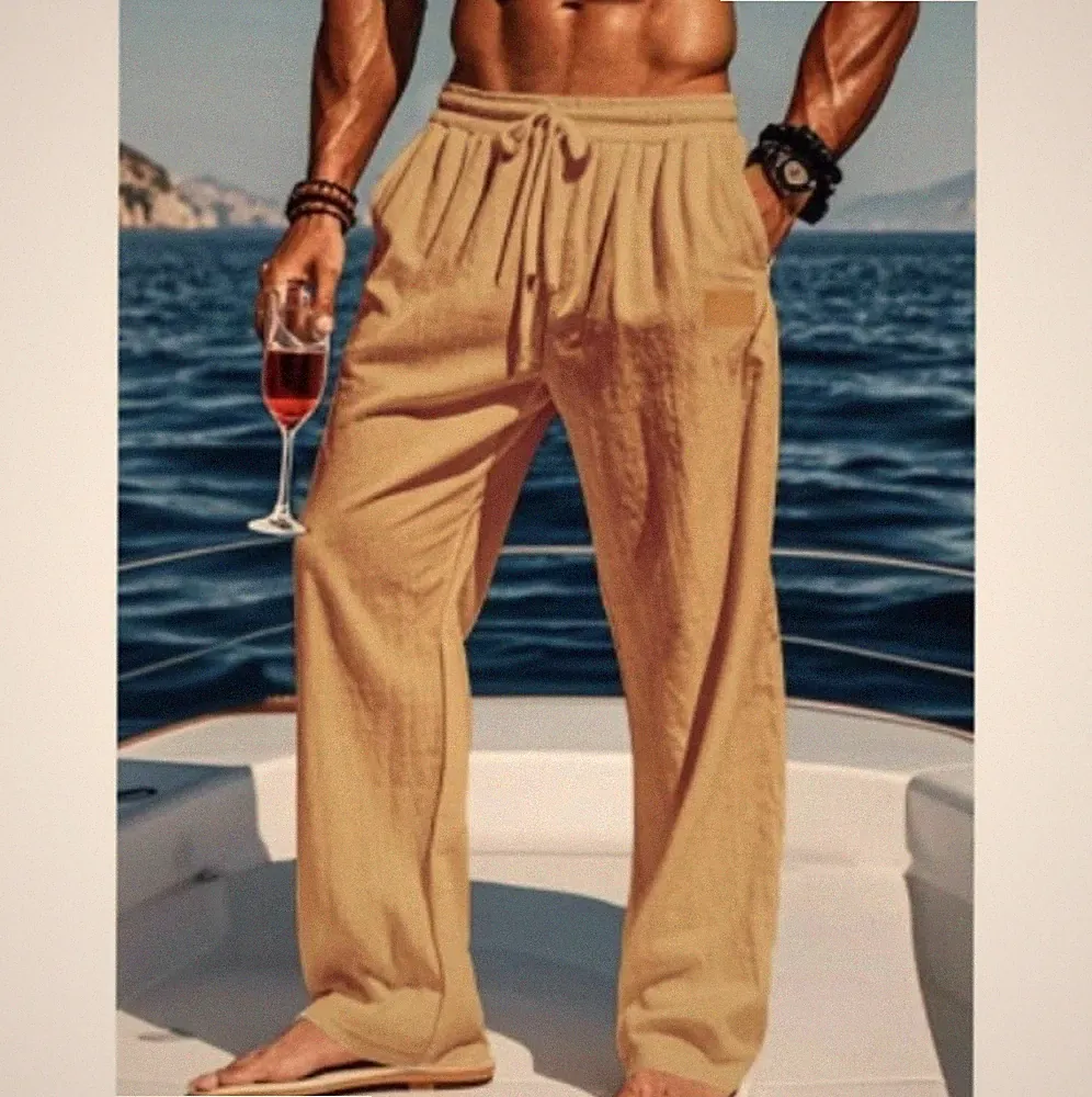 Herren Kordelzug Stoffhose Jogginghosen Polyeste Sommer Freizeit Lose Hosen