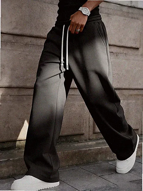 Herren Kordelzug Weites Bein Jogginghose Loose Fit Freizeit Jogger Sport Lounge Hose