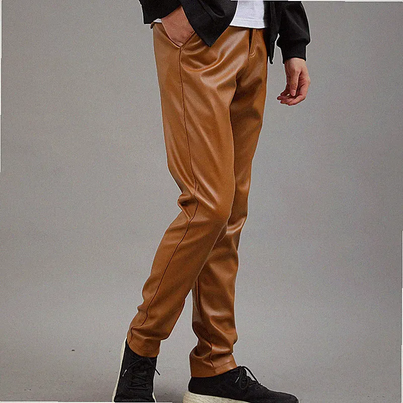 Herren Kunstleder Skinny Hosen Slim Fit PU Leggings Stretch Nachtclub Hose