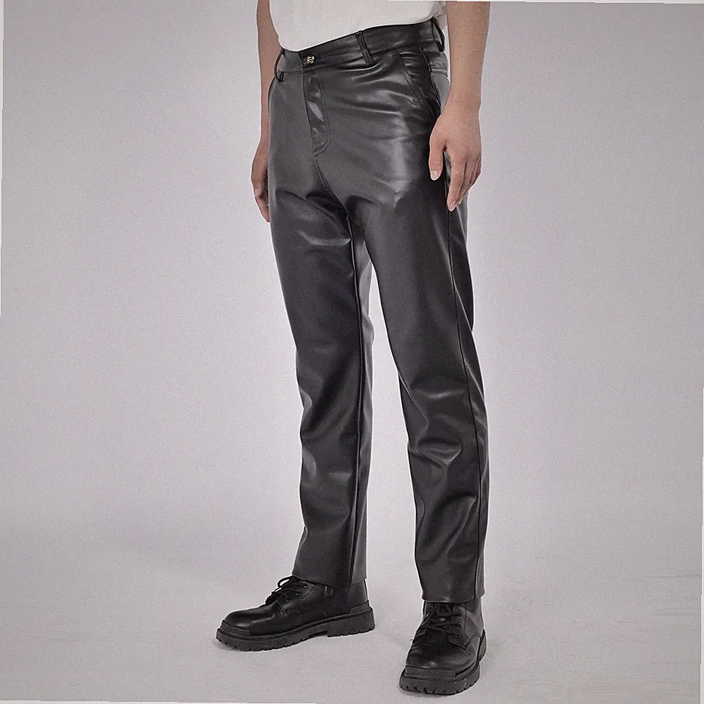 Herren Kunstlederhosen Schwarze Stretch Leggings Nassen Look Hosen Slim Fit