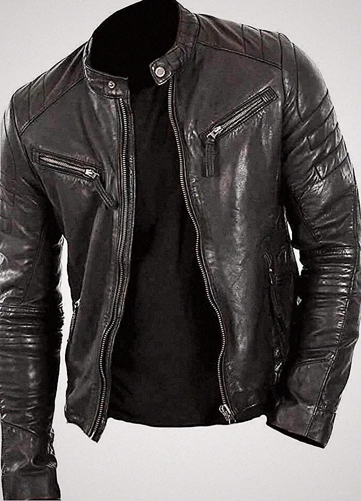Herren Lammleder Häute Motorrad Mode Echtleder Klassische Biker Kleidung Jacke