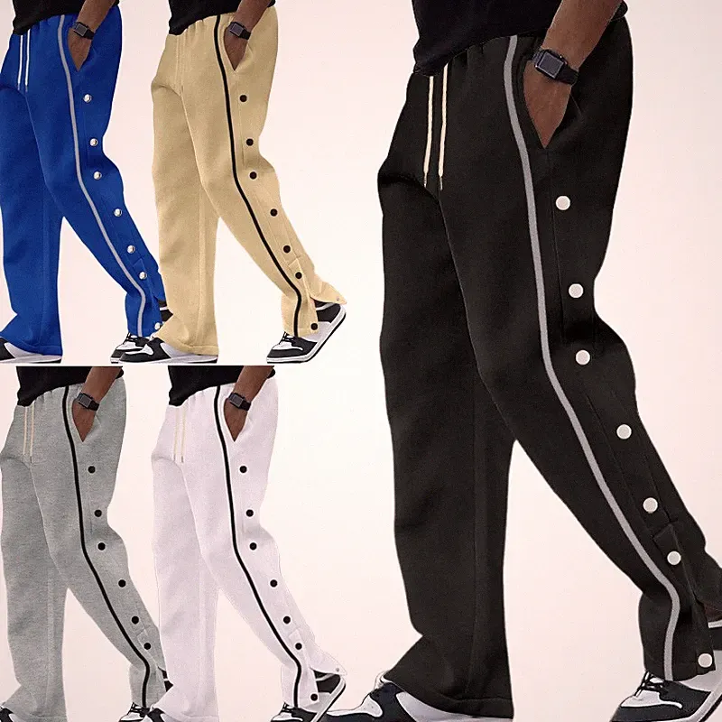 Herren Lange Hosen Knopfhose Reha-Hose mit Druckknöpfe Sporthose Traningshose