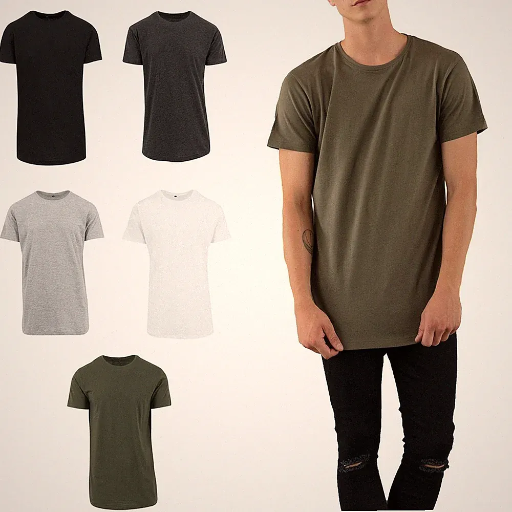 Herren langes T-Shirt Oversize Longshirt Long Tee Tall Tee Kurzarmshirt Rundhals