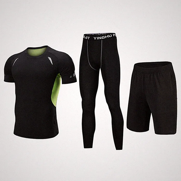 Herren Laufset Sportanzug Jogginganzug Dreiteiler kurzarm Laufshirt Laufhose