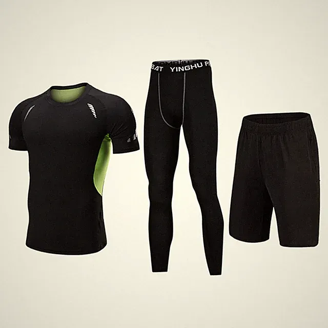 Herren Laufset Sportanzug Jogginganzug Dreiteiler kurzarm Laufshirt Laufhose