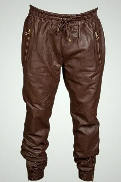 Herren Leder Braun Sweat Pant| Echt Weich Lammleder Leder Jogginghose Hose 34.