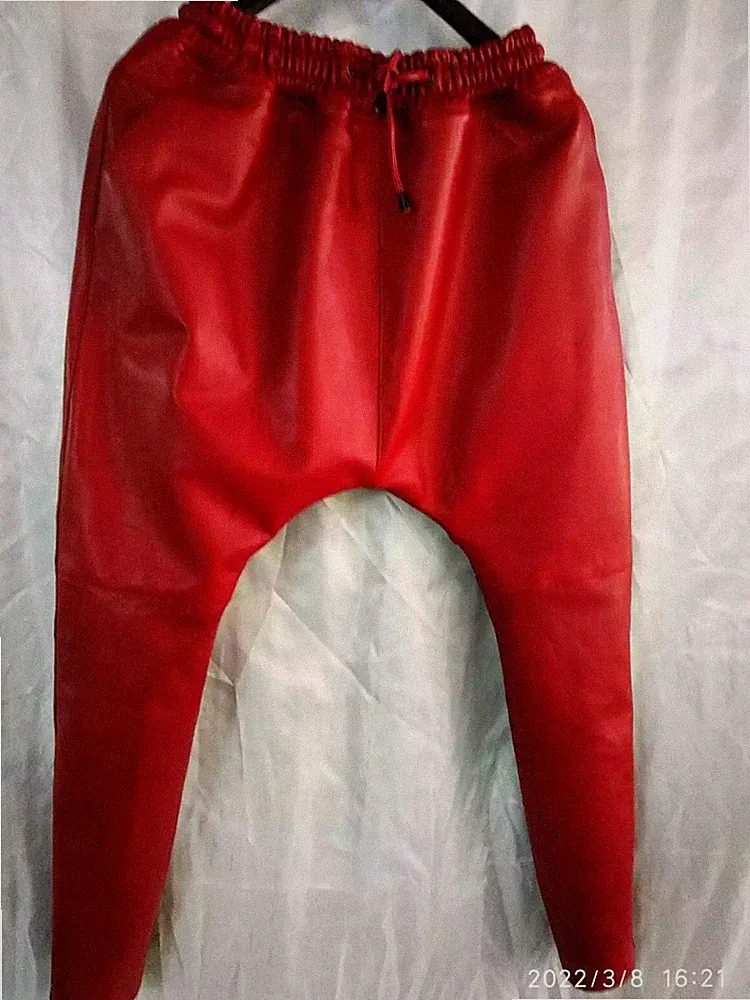 Herren Leder rote Lammleder Jogginghose | Echtes weiches Leder Drop Crotch Jo...