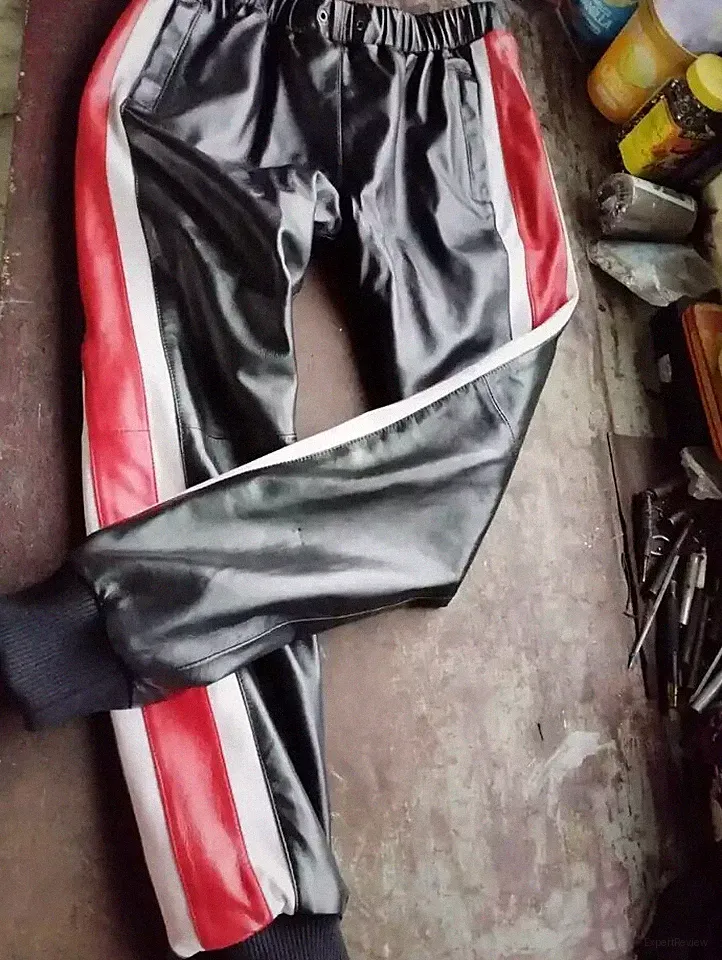 Herren Leder schwarz Lammleder Jogginghose. Jogginghose Echtleder rot...