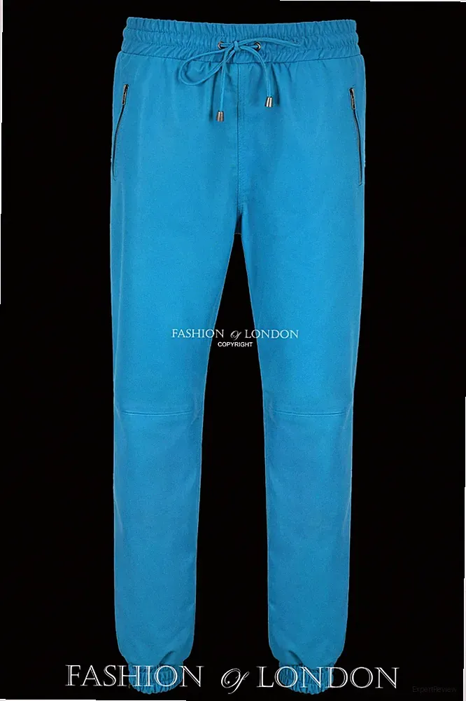Herren Lederhose Electric Blau Nappa Jogginghose Sweat Trainingshose 3040