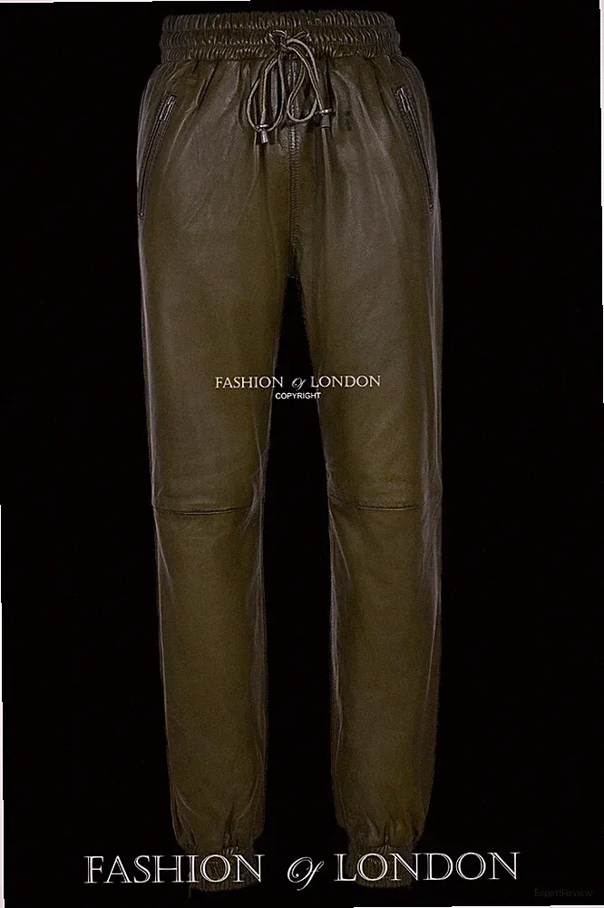 Herren Lederhose olivgrün Nappa Jogginghose Sweat Trainingshose 3040