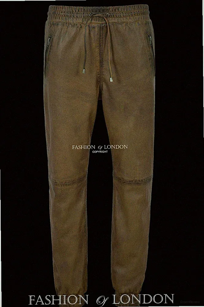 Herren Lederhose schmutzig braun Nappa Jogginghose Sweat Trainingshose 3040