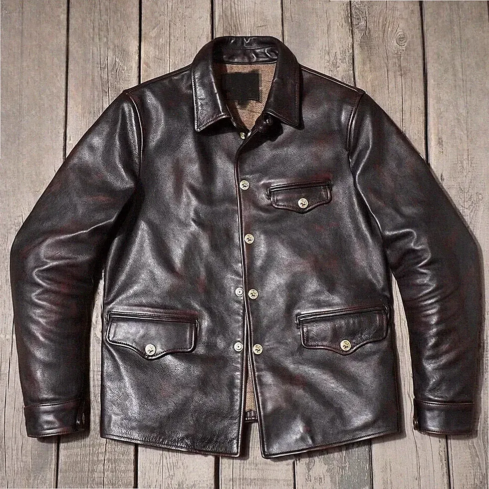 Herren Lederjacke echtes schwarzes Lammleder Blazer aufgesetzte Tasche Jacke