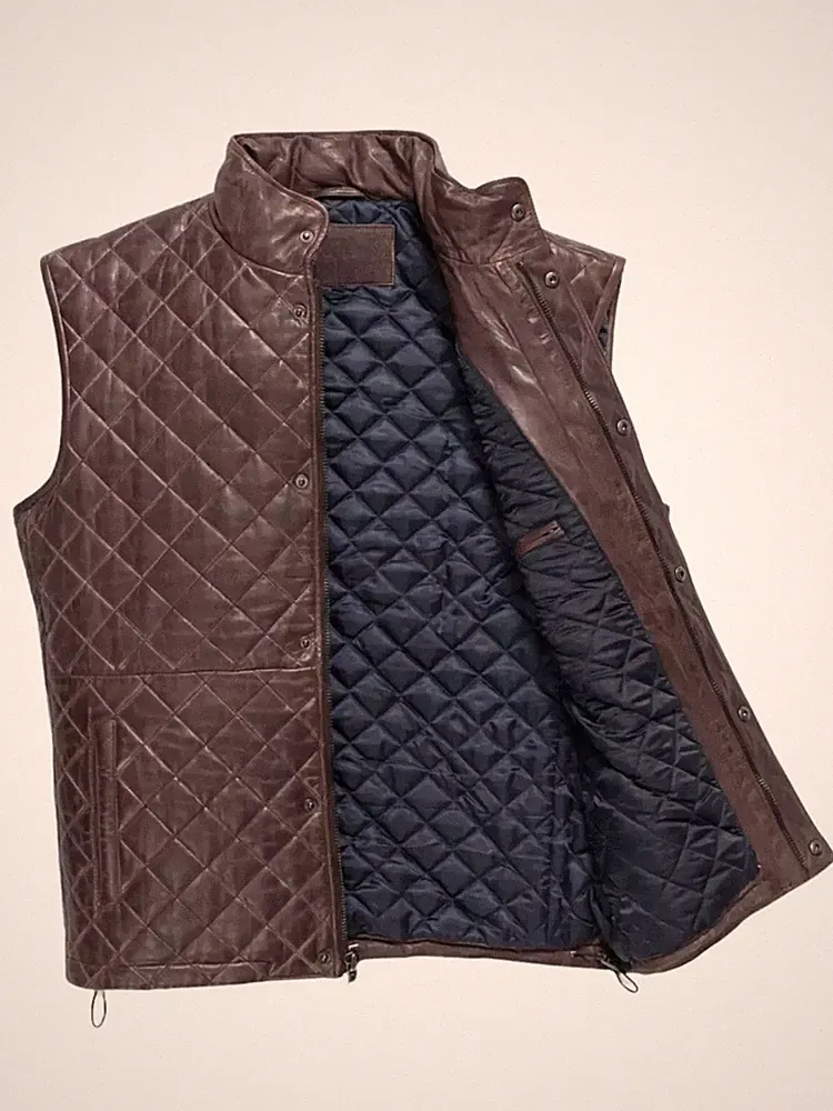 Herren Lederweste Echt Lammleder Leder Stepp Leder Braun Jacke