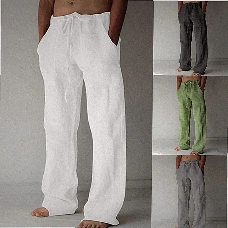 Herren Leinen Weites Bein Hose Freizeithose Sommerhose Lose Jogginghosen.Fitness