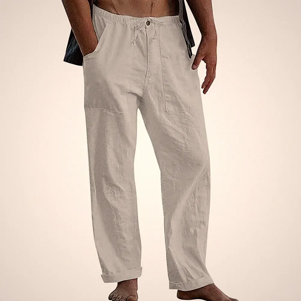 Herren Leinenhose Stretch weites Bein - Freizeithose lang Jogginghose