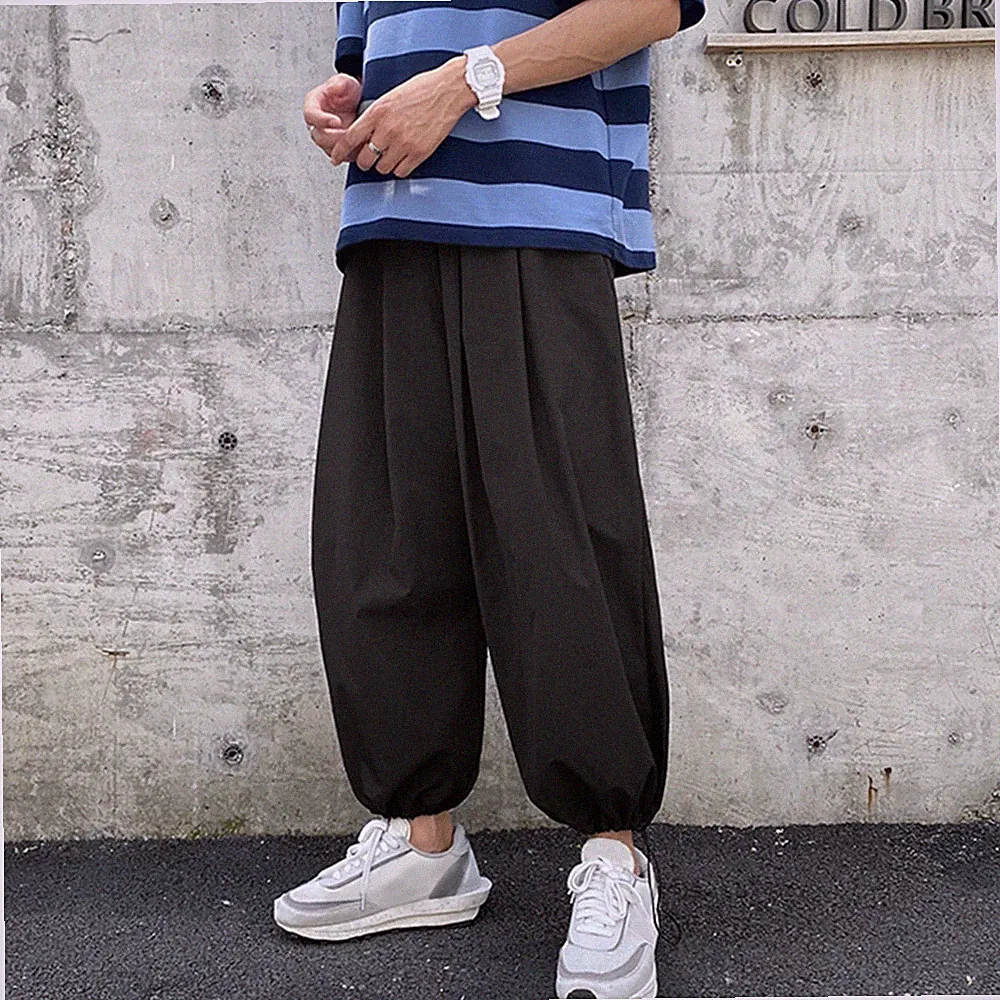 Herren Locker Capri Hose Kordelzug Gummibund Konisch Jogginghose Weites Bein