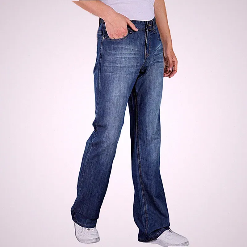 Herren Locker Denim-Hose Ausgestellt Palazzo Hose Jeans Lang Bootcut Freizeit