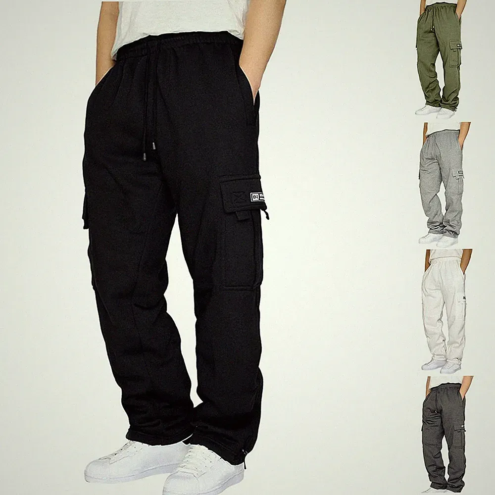 Herren Loose Fit Cargohose Sport Jogginghose mit und verstellbarem Bund