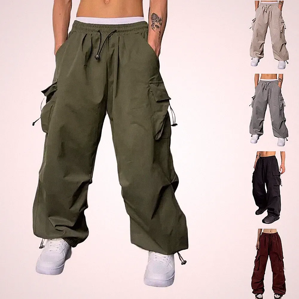Herren Loose Fit Freizeithose Weites Bein Jogginghose Sportbekleidung mit Gummib