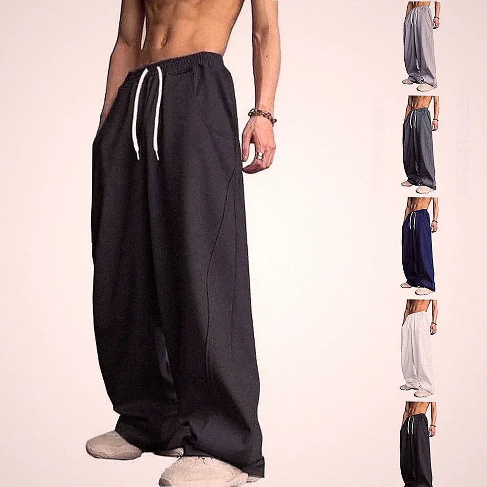 Herren Loose Fit Jogginghose Gummibund Kordelzug Weites Bein Sweatpants