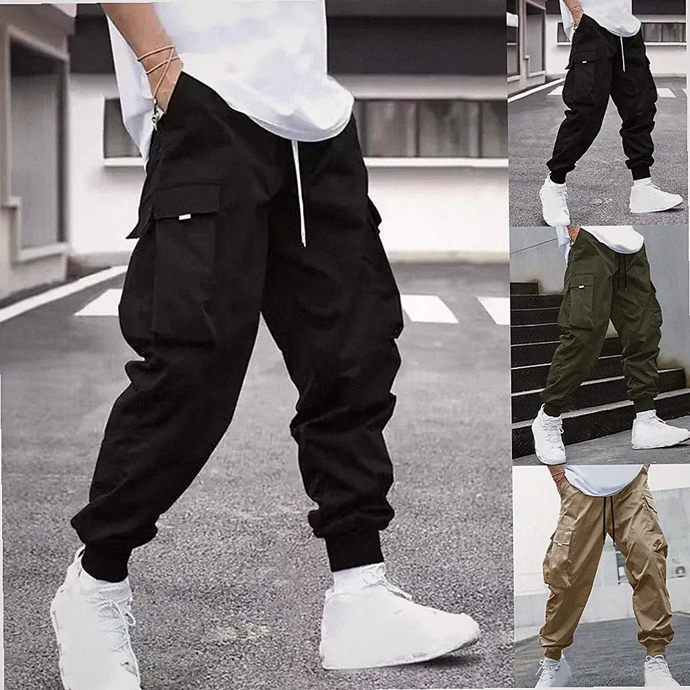 Herren Loose Fit Solide Jogginghose Haremsschnitt mit praktischen Cargotaschen H