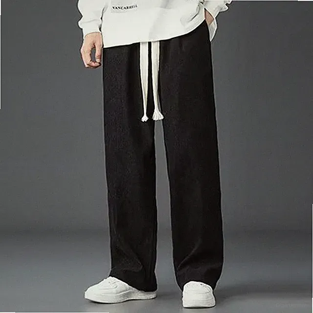 Herren Lounge Jogginghose Polyester mit für samt Cord Touch Einfarbig Design