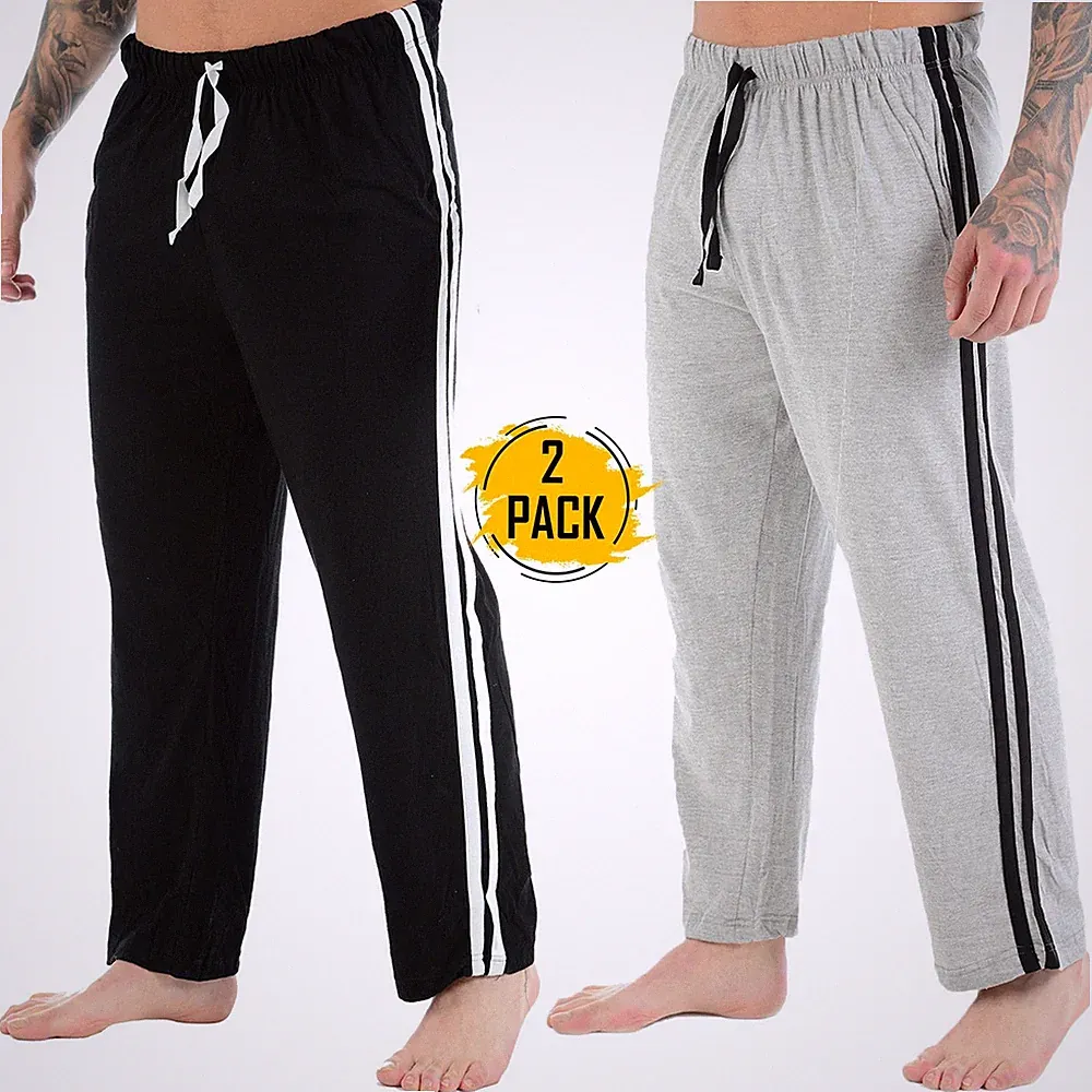 Herren Lounge Pants Pyjama Gestreift Jogginghose Pyjama Nachtwäsche Hose 2er Pack