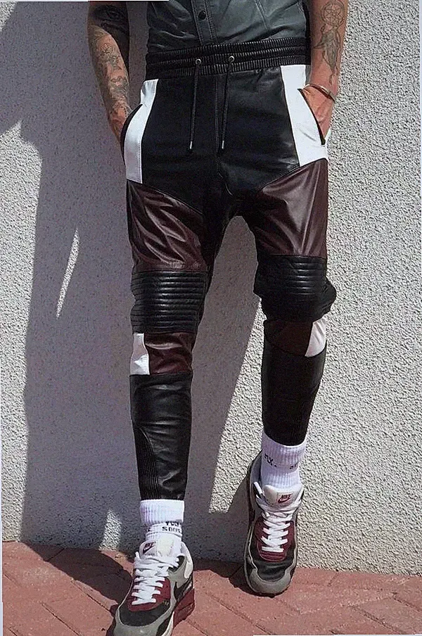 Herren Mehrfarbig Sweat Leder Hose — Freizeit, Sportlich, & Perfekt für Gym Oder