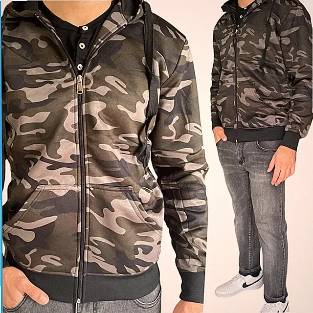 Herren Militär Winter Sweatshirt Strick mit Reißverschluss und Kapuze Taschen L XL 3XL