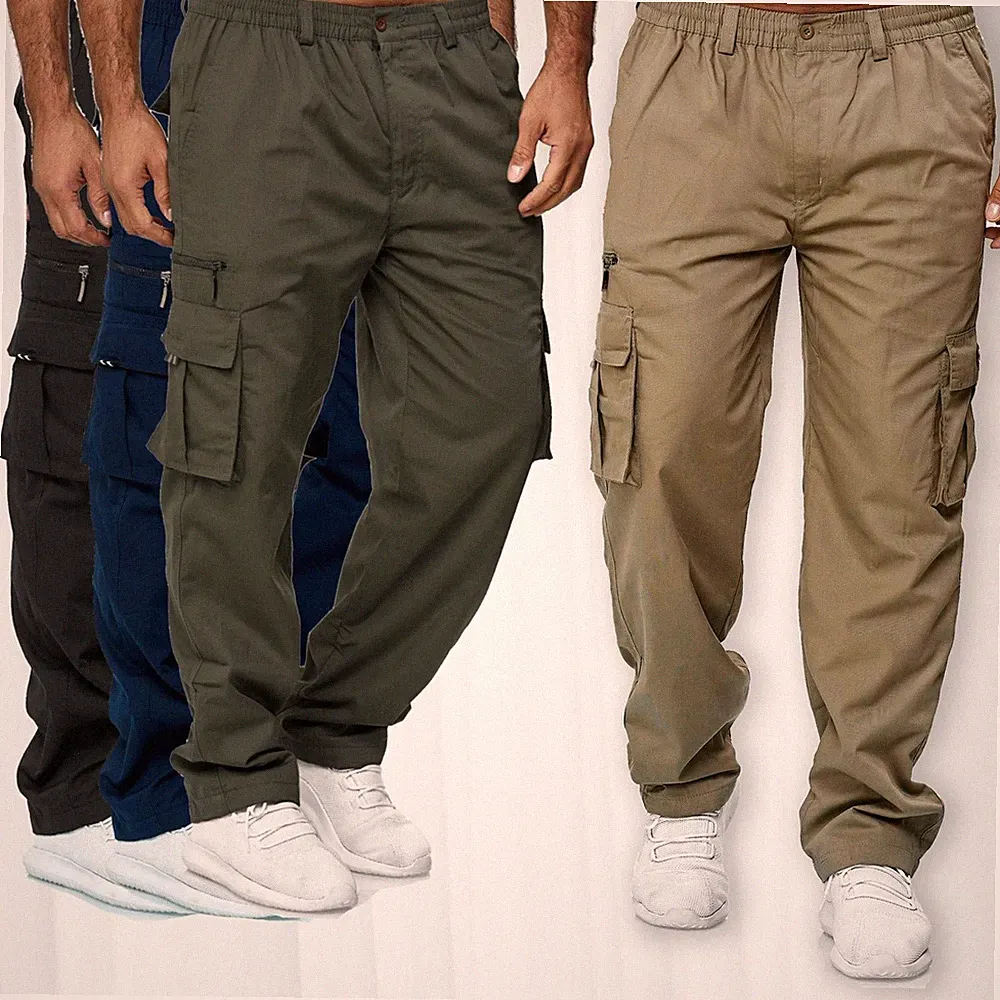 Herren Neue Lässige Multi Pocket Lose Gerade Cargohose Outdoorhose Fitnesshose