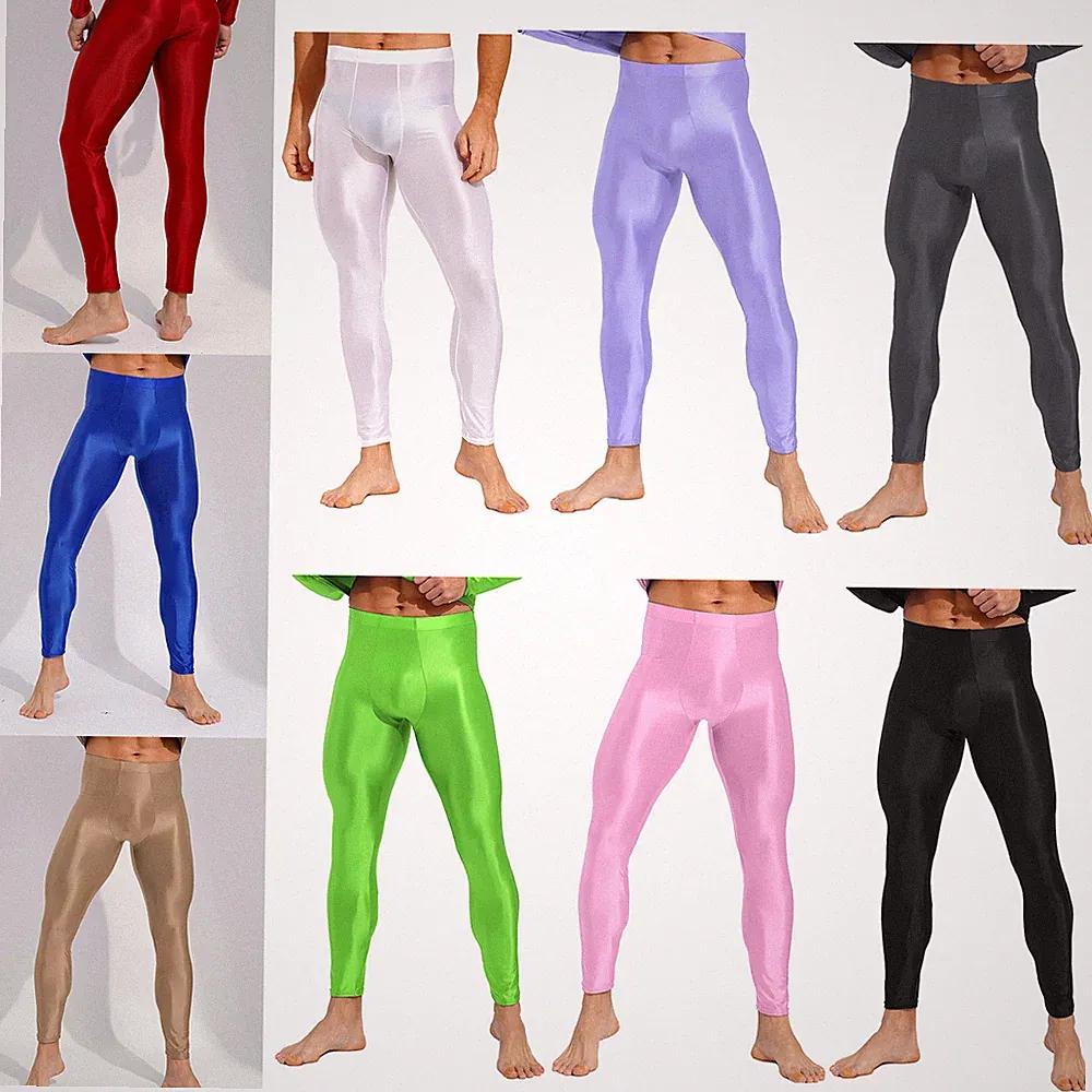 Herren Öl Glänzende Leggings Strumpfhosen Stretch Sport Hosen Kompressionshose