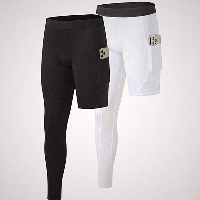 Herren One Leg Kompression Strumpfhose mit Taschen Legging Running Schnelltrocknend...