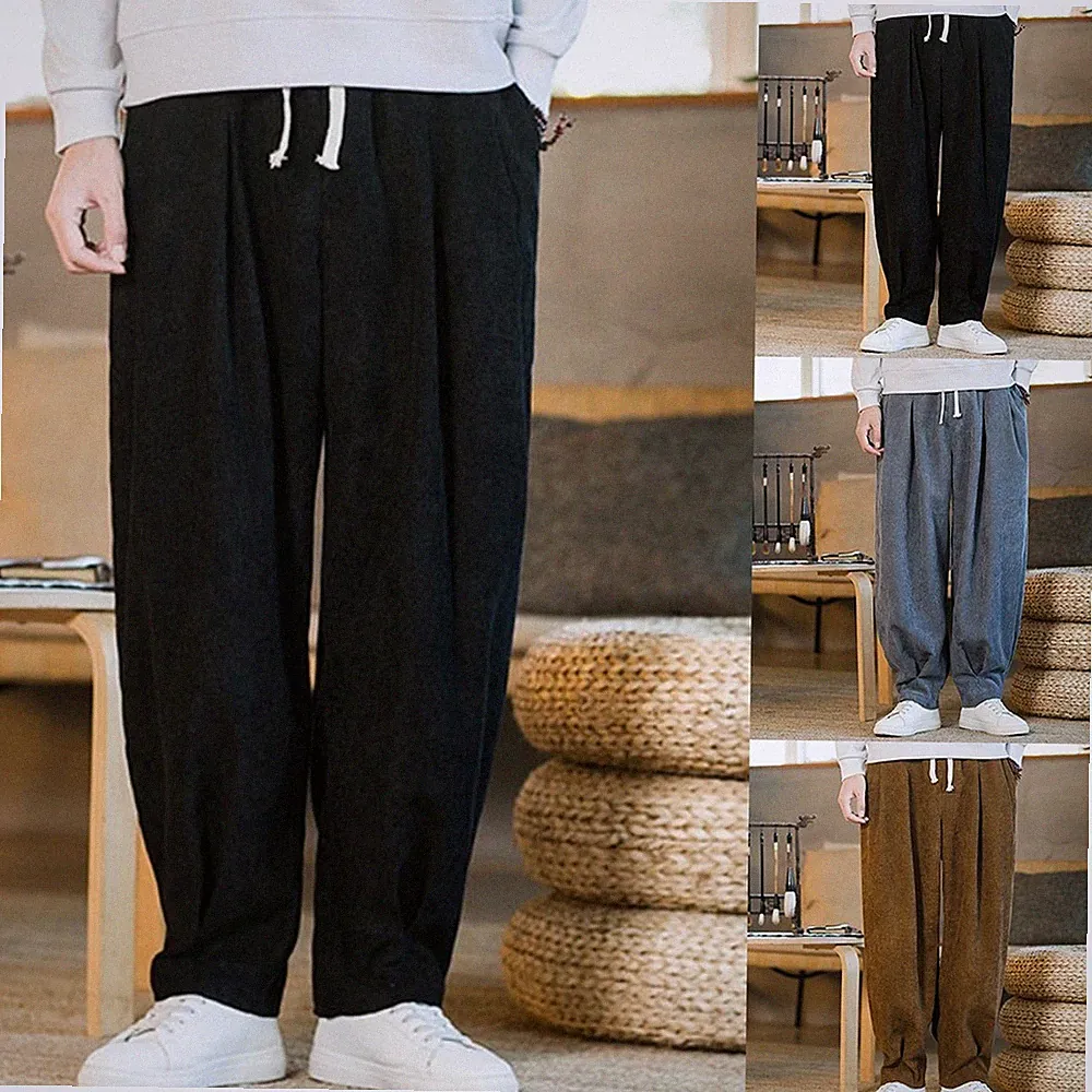 Herren Oversize Cord Jogginghose Winter Einfarbig Warm Freizeithose Regular Fit