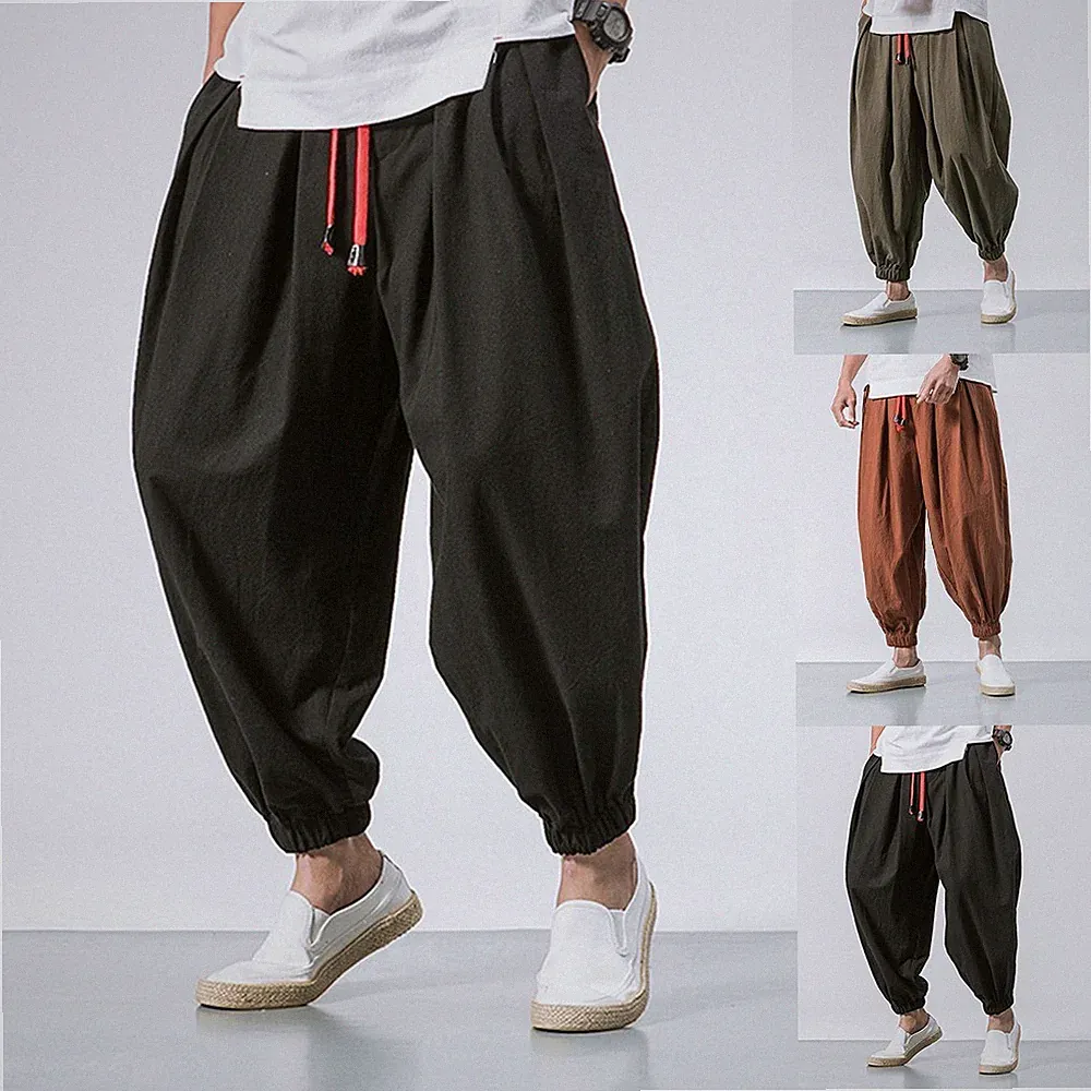 Herren Oversize Freizeit Jogginghose Haremsstil Loose Fit Volle Länge Hose