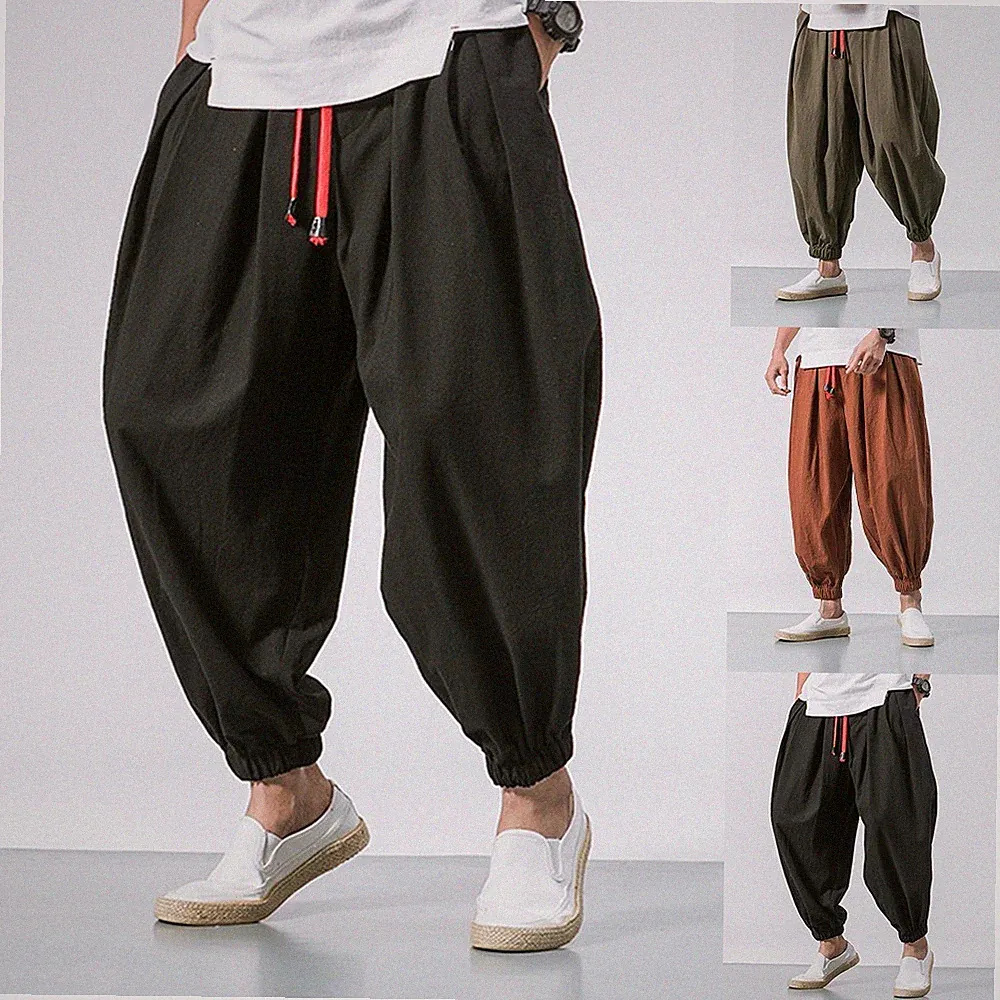 Herren Oversize Jogginghose Haremshose Loose Fit Jogger Hose Einfarbig