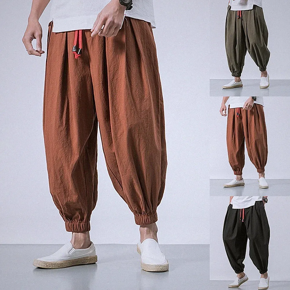Herren Oversize Jogginghose Haremshose Loose Fit Jogger Hose Einfarbig