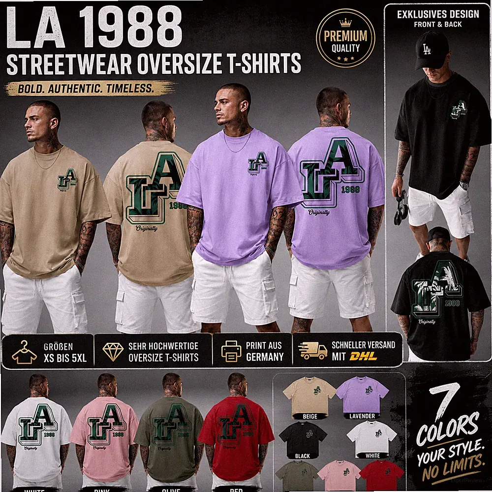 Herren Oversize T-Shirt LA 1988 coole Streetwear Shirts Fahsion Mode Lifestyle