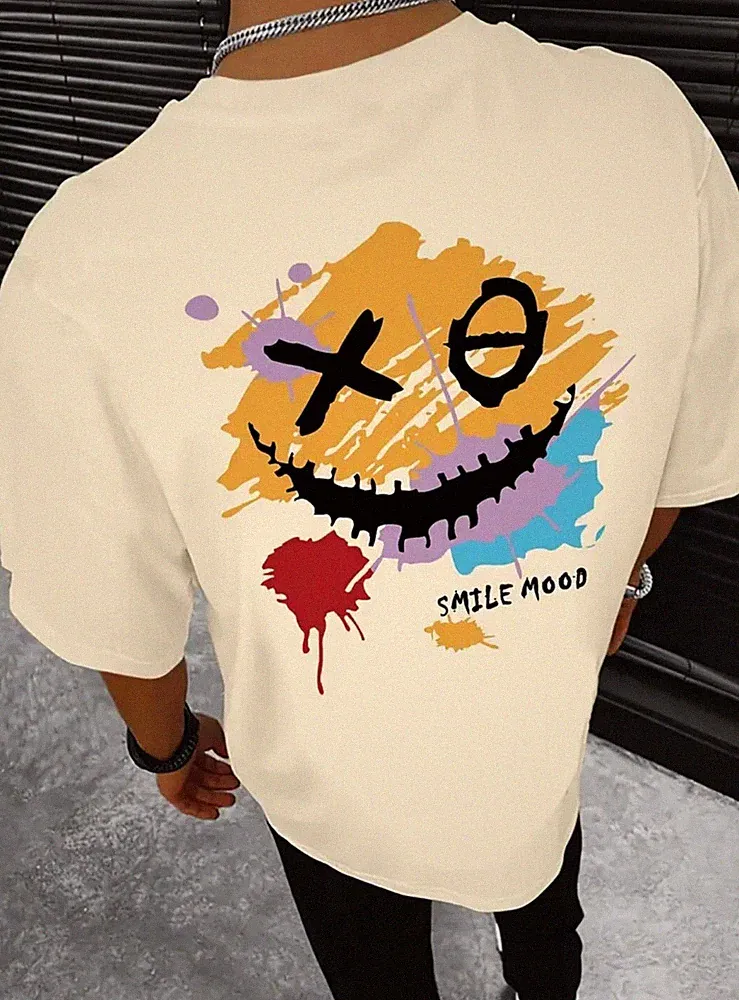 Herren Oversize T-Shirt "Smile Mood" Streetwear Fashion Urban Style S–5XL